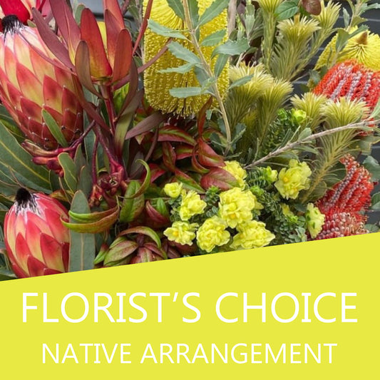 Native flower arrangement Muswellbrook NSW – Australian natives with protea and seasonal foliage